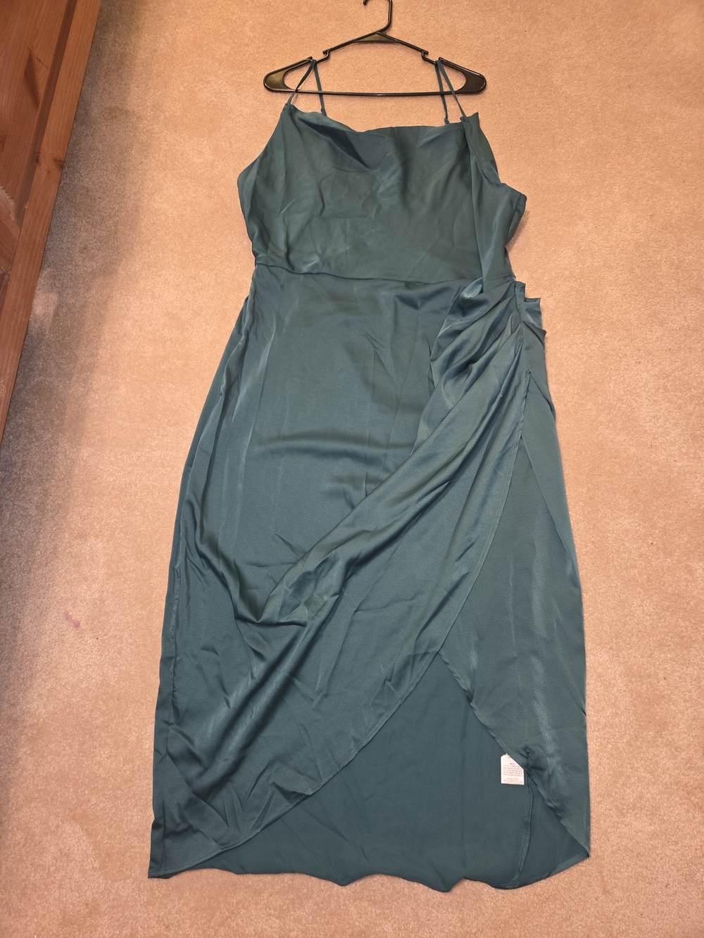 SHEIN Dark Teal Satin Midi Dress with Draped Wrap Detail